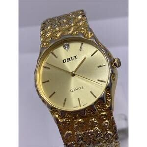 Vintage Mens Gold Nugget Brut Watch Works New Battery